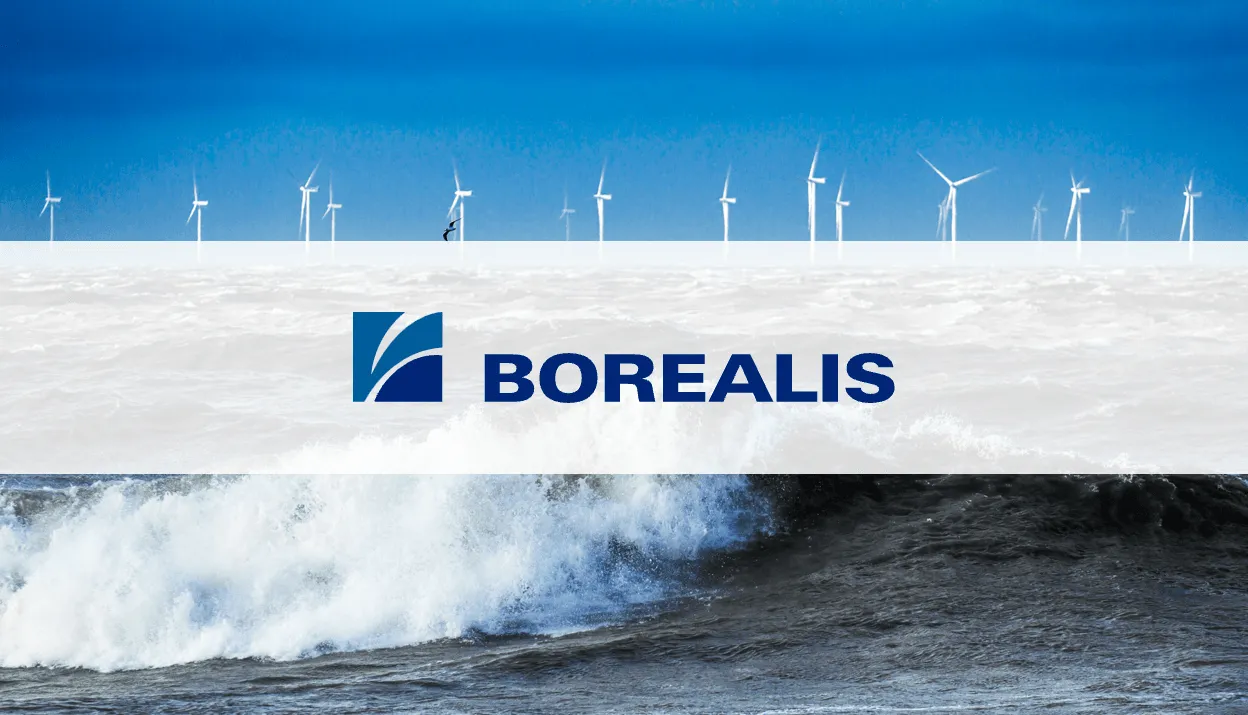 Borealis logo with crashing waves on the background